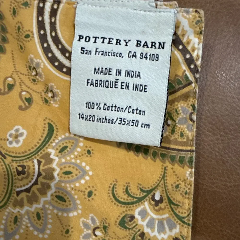 Pottery Barn Mustard Yellow Ivory Floral Paisley Linen Blend Placemats-Set of 4